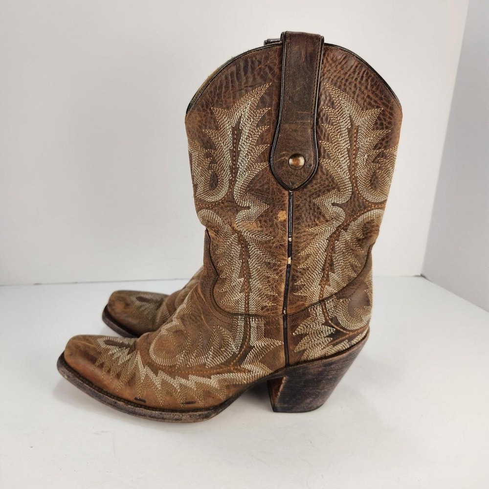 Corral Women's Western Cowboy Boots Brown Embroidered Snip Toe Size 7.5 - Picture 2 of 7